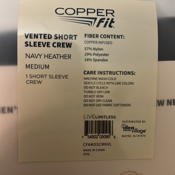 Copper Fit Men’s Short Sleeve Ultra Performance Crew Neck Shirt in Navy Heather - Picture 6 of 7